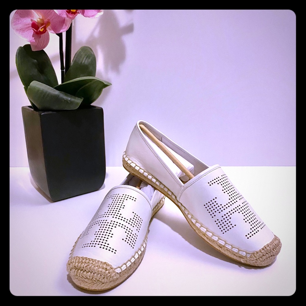 NWT Tory Burch Perforated Logo Flat Espadrilles